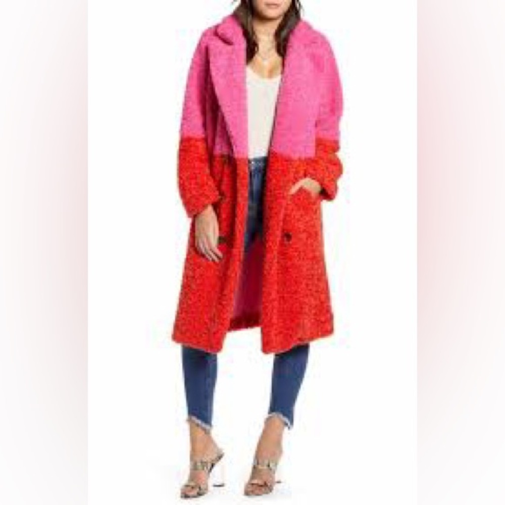 BLANKNYC Arrival Colorblock Faux Fur Coat, Size M